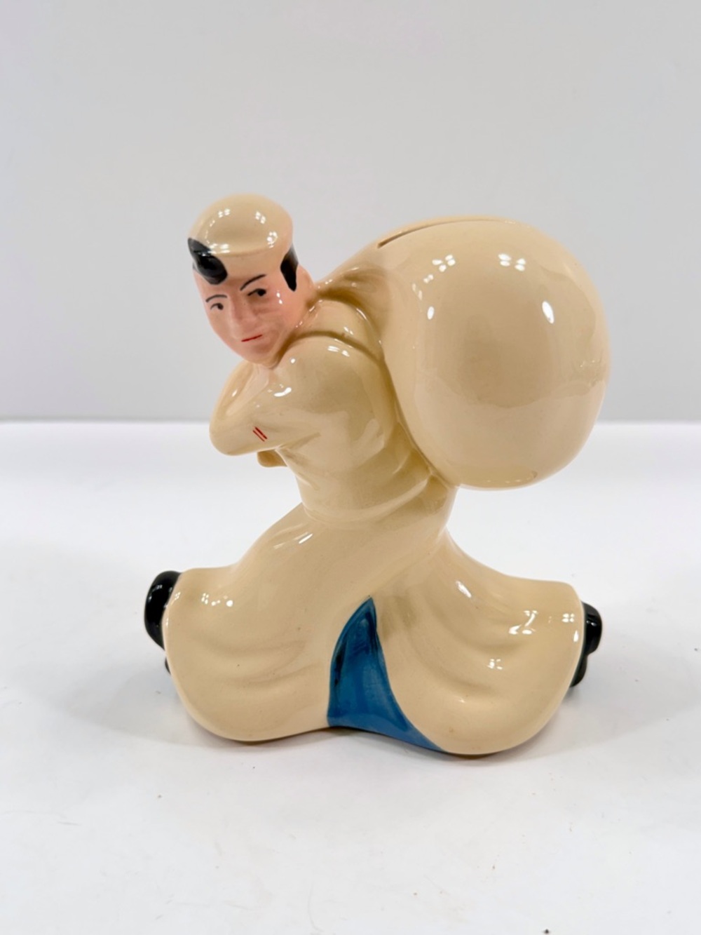 1940s McCoy Pottery Jolly Sailor Ceramic Coin Bank Seaman's Bank For Savings Vtg
